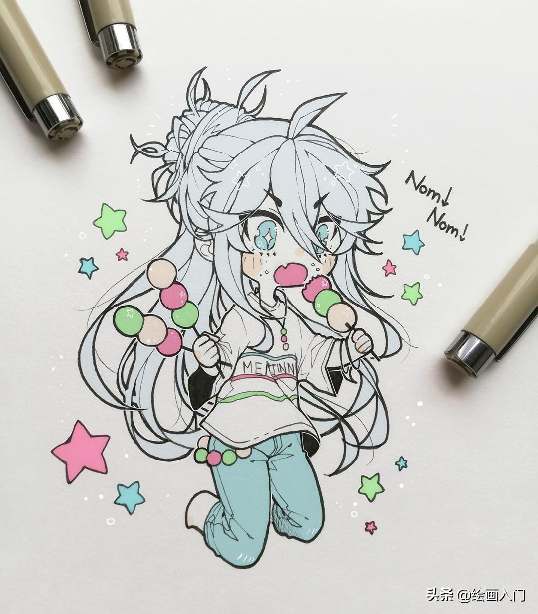 漫画角色创作手稿,针管笔马克笔手绘插画,个性鲜明简洁唯美