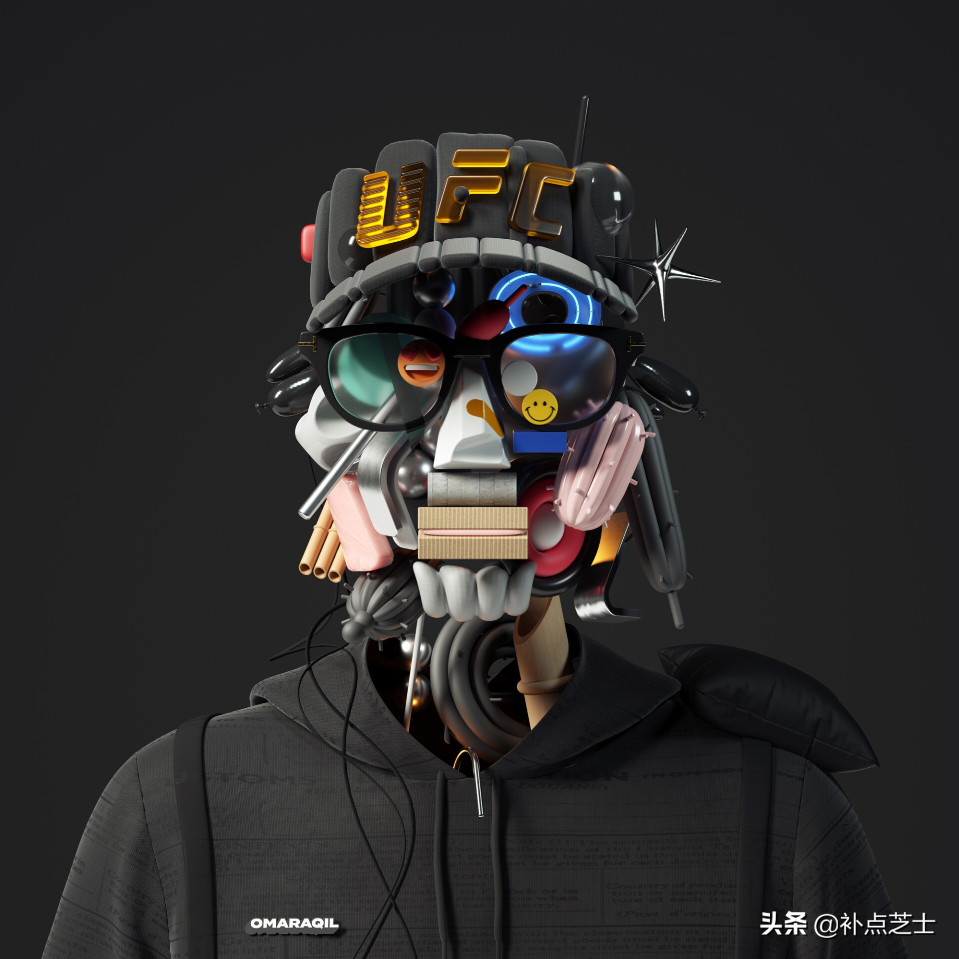 数字渲染拼贴3D物体，艺术家给自己画出了未来派自画像