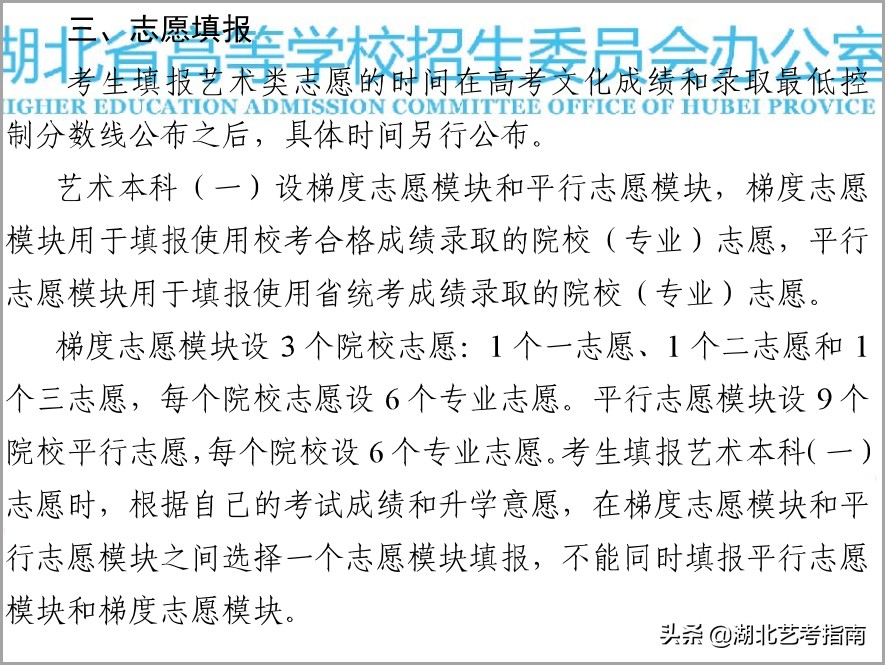 关于普通高等学校招生艺术类专业志愿填报说明统考篇（平行志愿）
