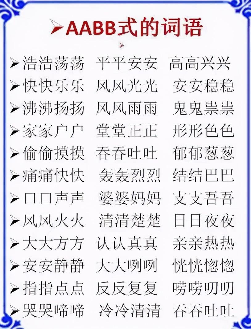ABB+AABB+ABCC式词语大全，替孩子打印下来，再不怕写作词穷