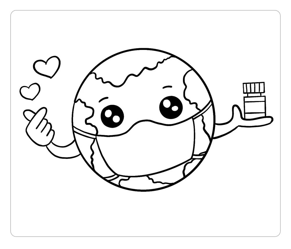 step 4 画出比心的手势step 3 画地球陆地轮廓和药瓶step 2:画眼睛