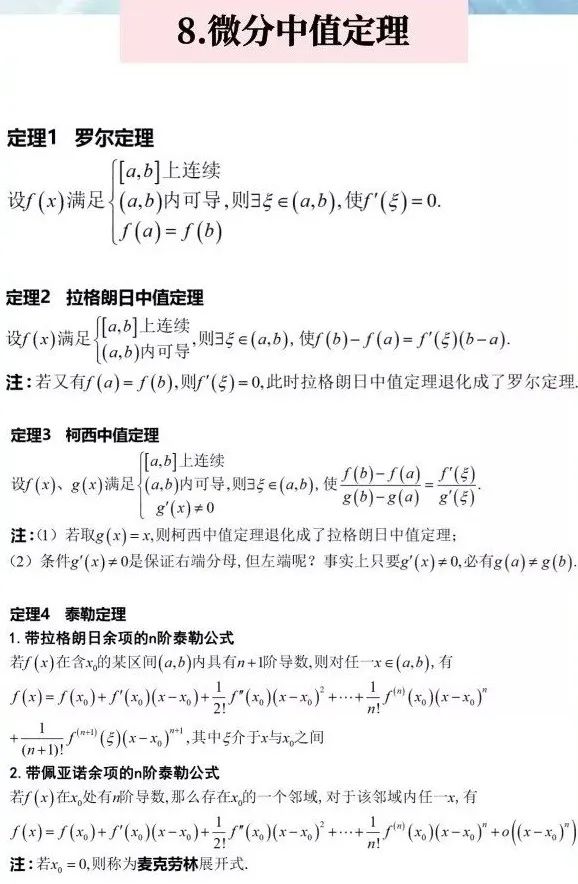 【干货】21考研数学：高等数学常用公式、定理汇总（含打印版）