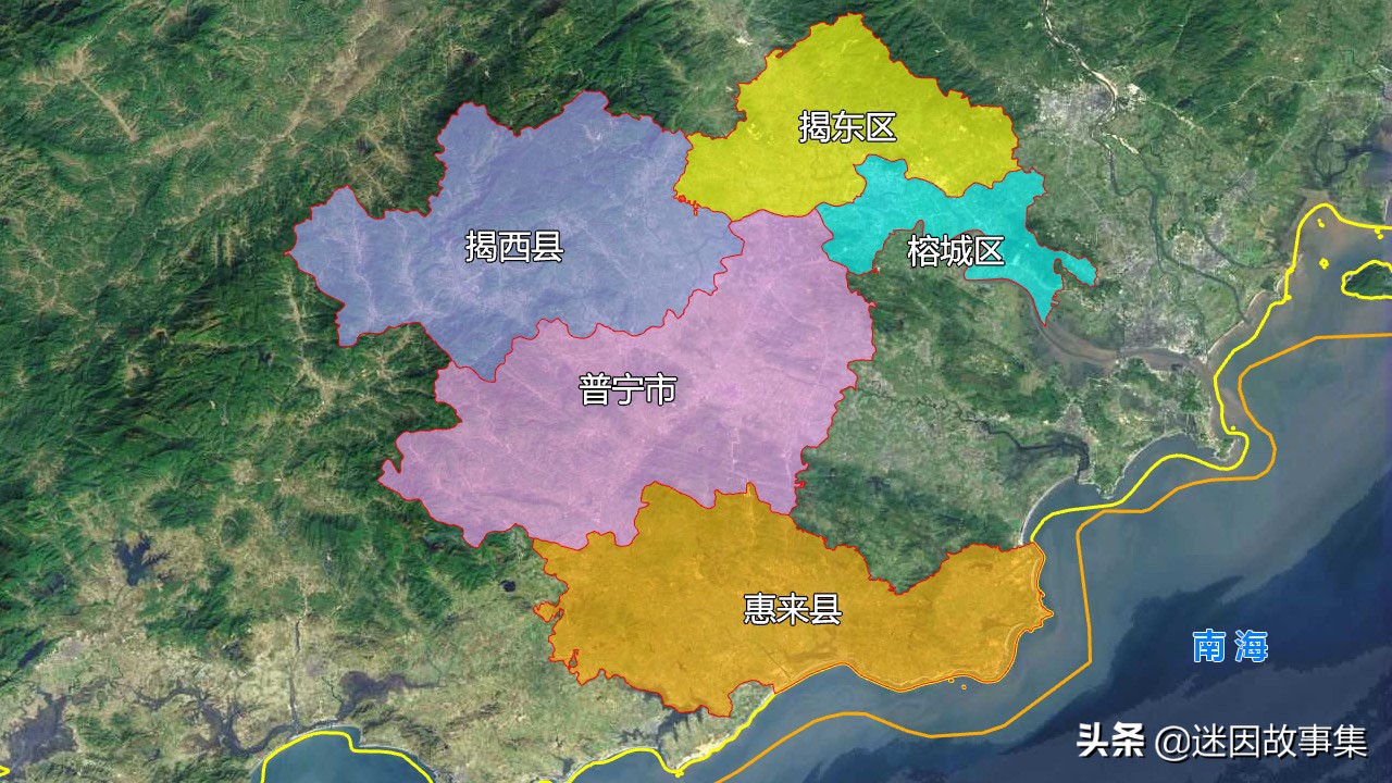 5万,市辖2区2县1县级市,分别是榕城区,揭东区,惠来县,揭西县和普宁市.