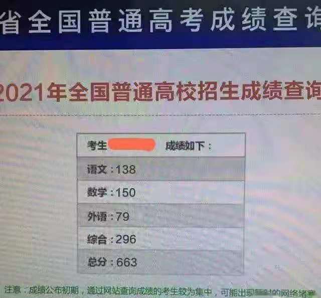 高考成绩663分，数学获得满分，英语只有78分，网友：复读