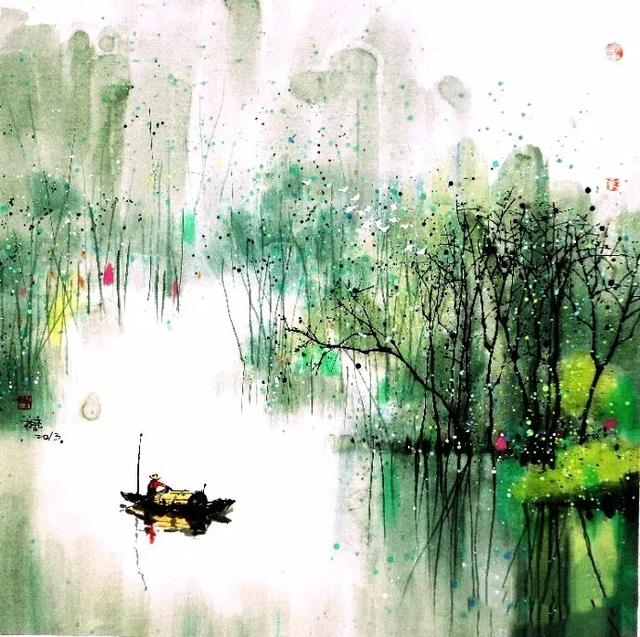 从孤山寺的北面到贾亭的西面,湖面春水刚与堤平,白云低垂,同湖面上的