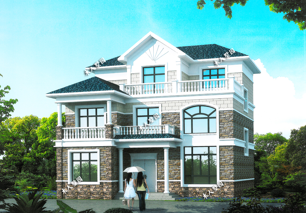 5米农村别墅,三层主体造价35万,外墙采用文化石和面砖