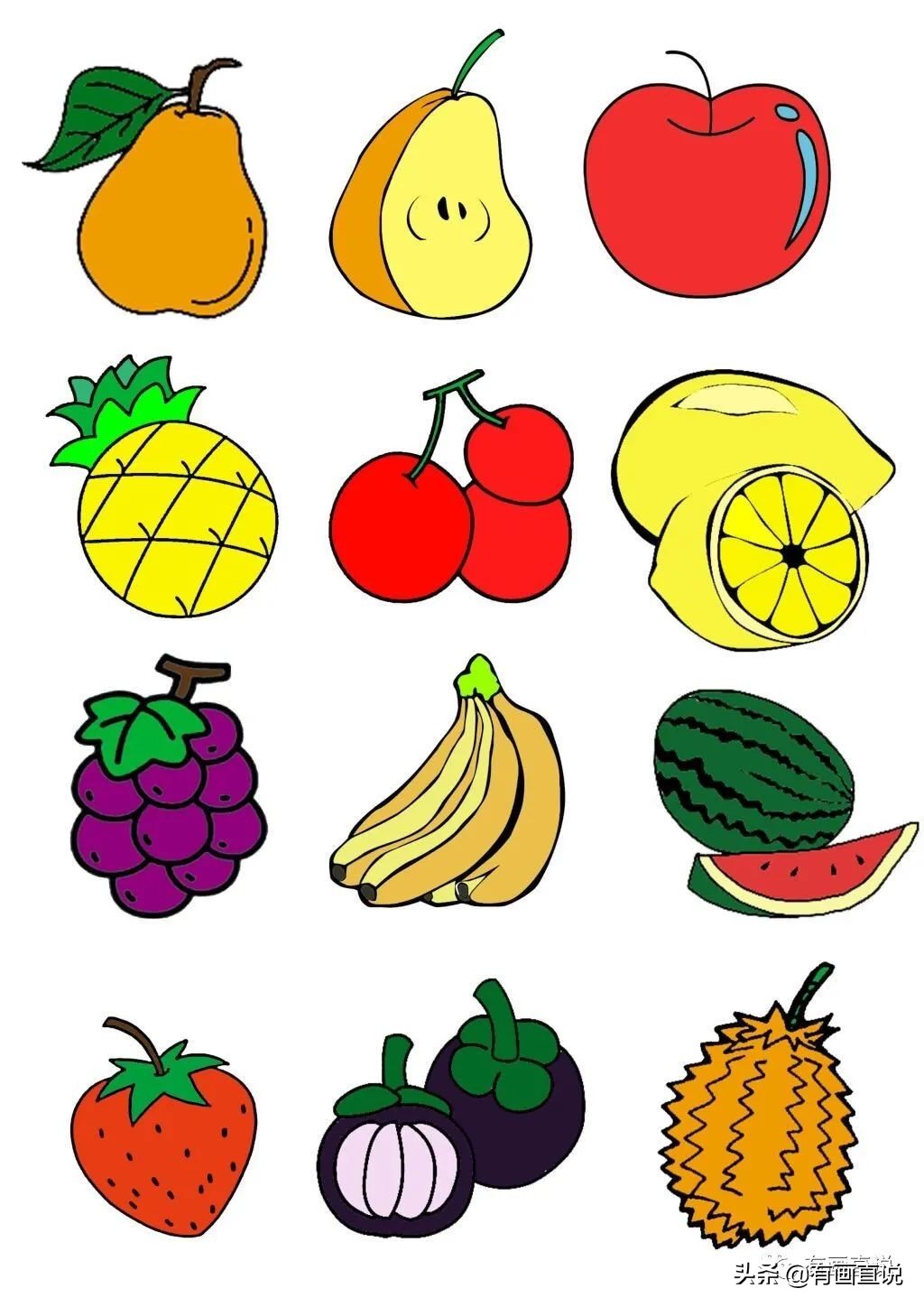 儿童画简笔画临摹素材52张:水果系列画法,收藏备用,在家学画画