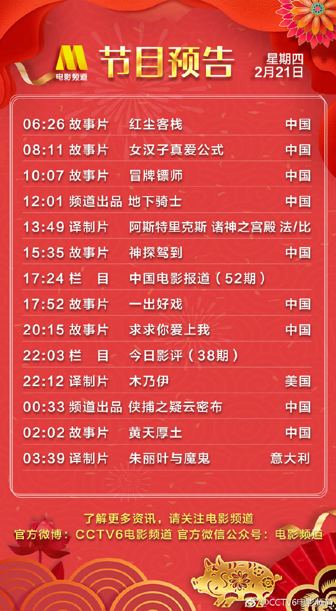 中央六台节目表 中央6今日节目明细-山巅百科网