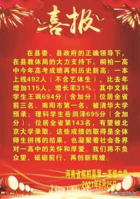 南阳市30所示范高中2021高考喜报