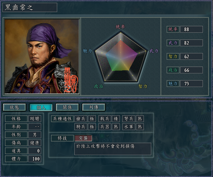 三国志11修改器sire2.0d特技修改详解三：游侠、突袭、强袭、待伏