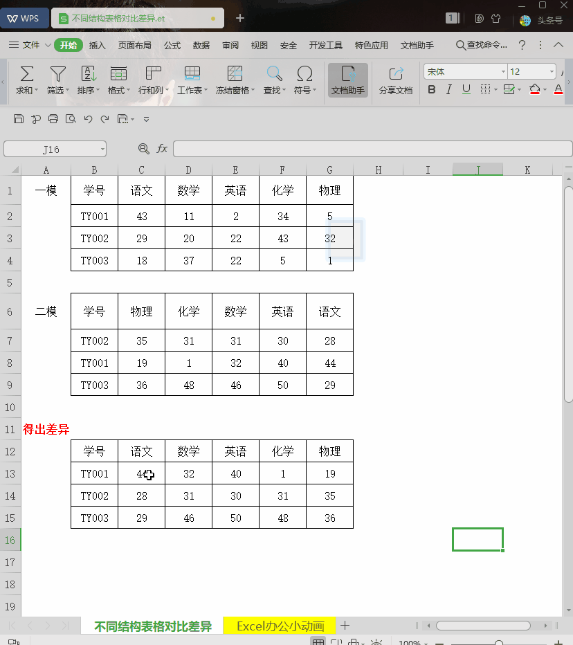 多行列表格快速对比差异，vlookup函数就搞定
