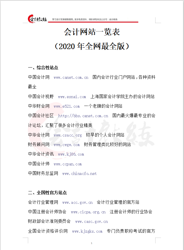 2020会计网站一览表，共138个！据说每个老会计都收藏了