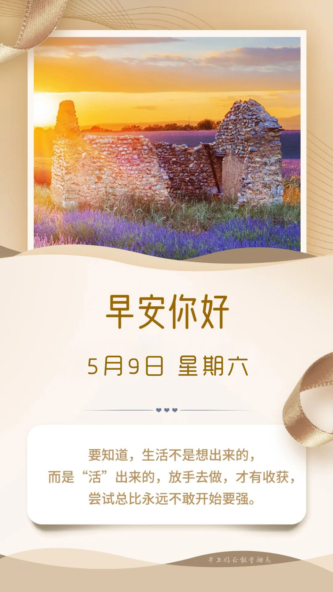 周六温暖早安图片日签激励带字：每天都值得盛装出席，努力变得更美好