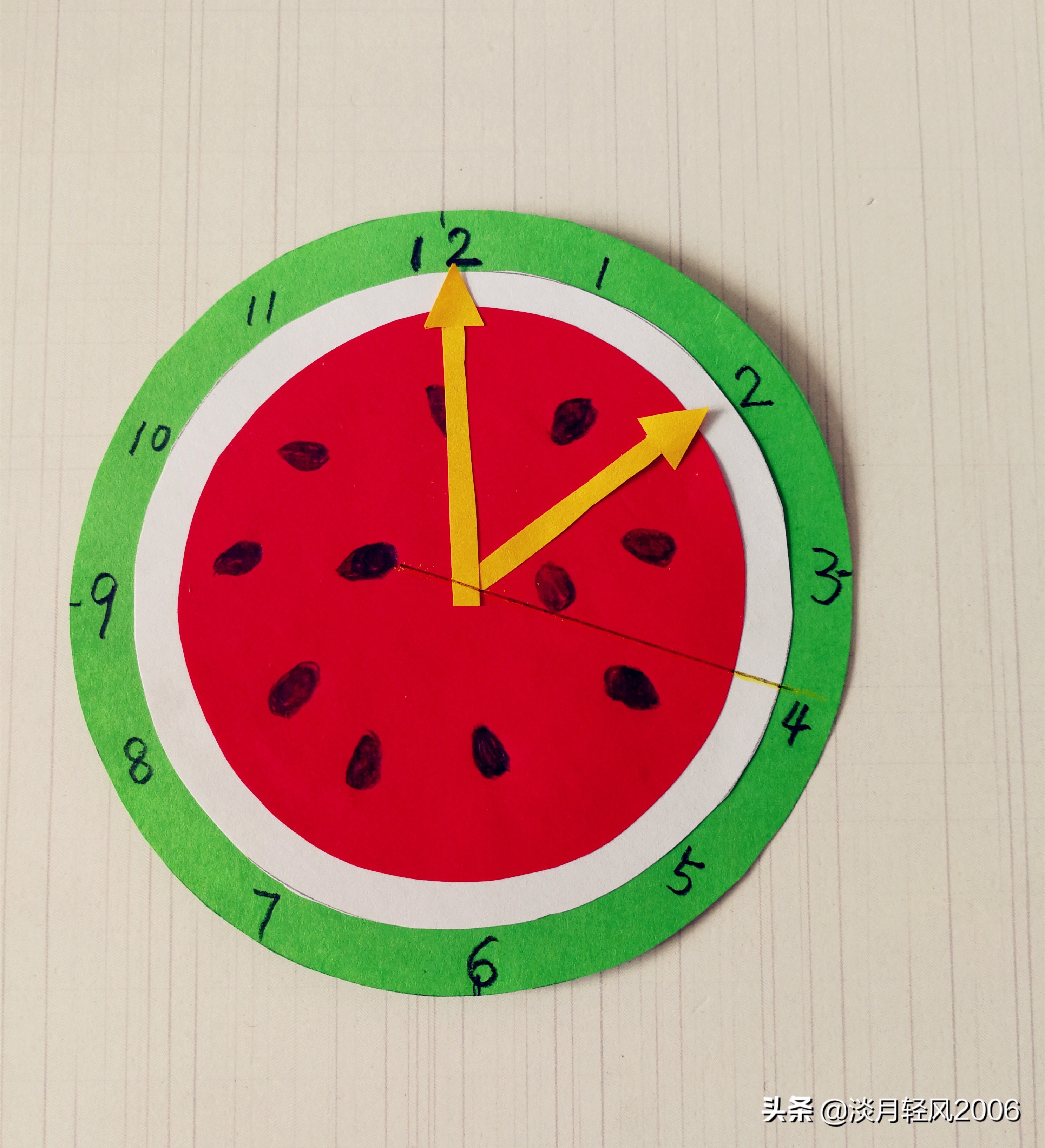 时钟手工制作教程视频(幼儿手工,用卡纸做一个西瓜钟表,好学好看,有