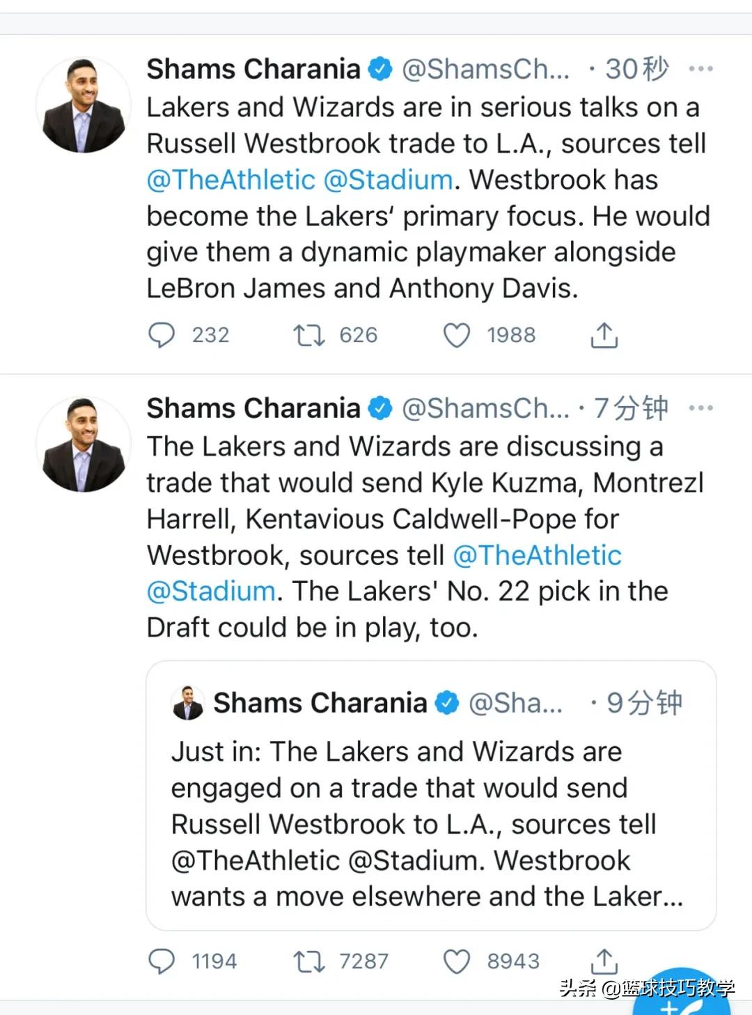 湖人奇才交易威少（交易达成！4换3！威少加盟湖人！联手詹姆斯浓眉）