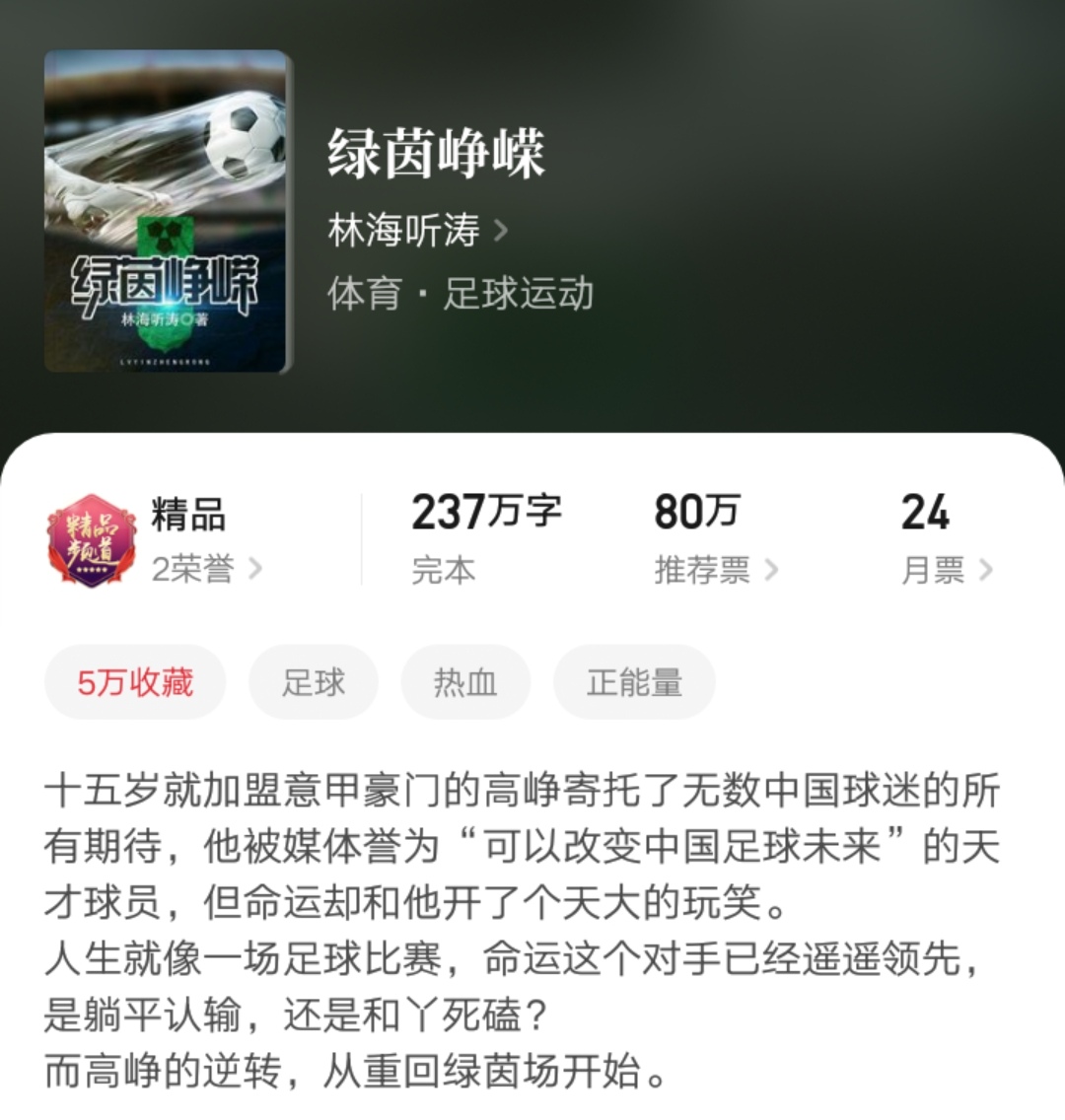 小说世界杯app(上架两个月，白金大神林海听涛的足球类转型新书终于达成精品了！)