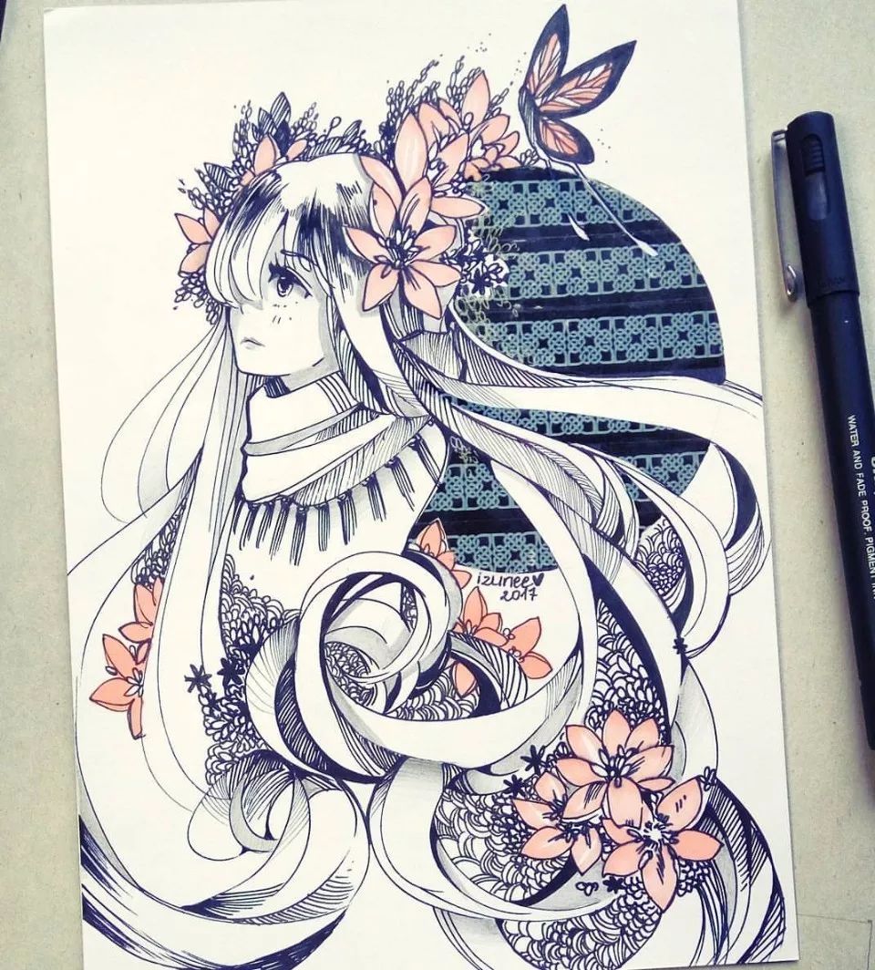 插画师笔下的针管笔动漫女孩,每一张都很吸睛,太美了!