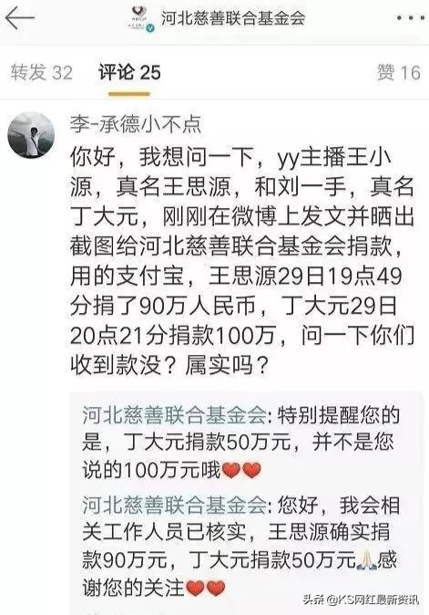 刘一手被质疑诈捐！河北慈善基金官方:丁大元捐款50万，并非100万