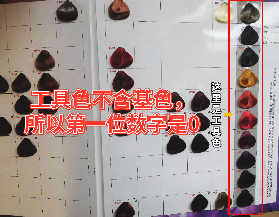 是由7~10种颜色构成,工具色中不含基色,染发时可修正或加强颜色的色调