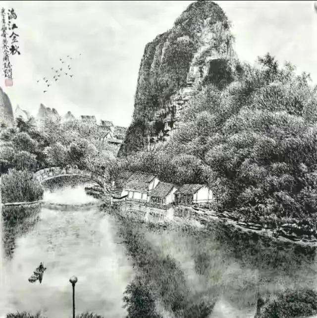 桂林山水甲天下,漓江画面独到.弧山,倒影,小舟,渔鹰,人土风情.