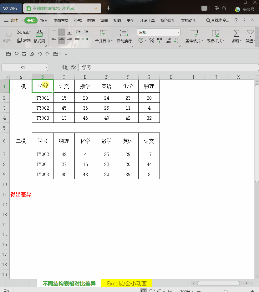 多行列表格快速对比差异，vlookup函数就搞定