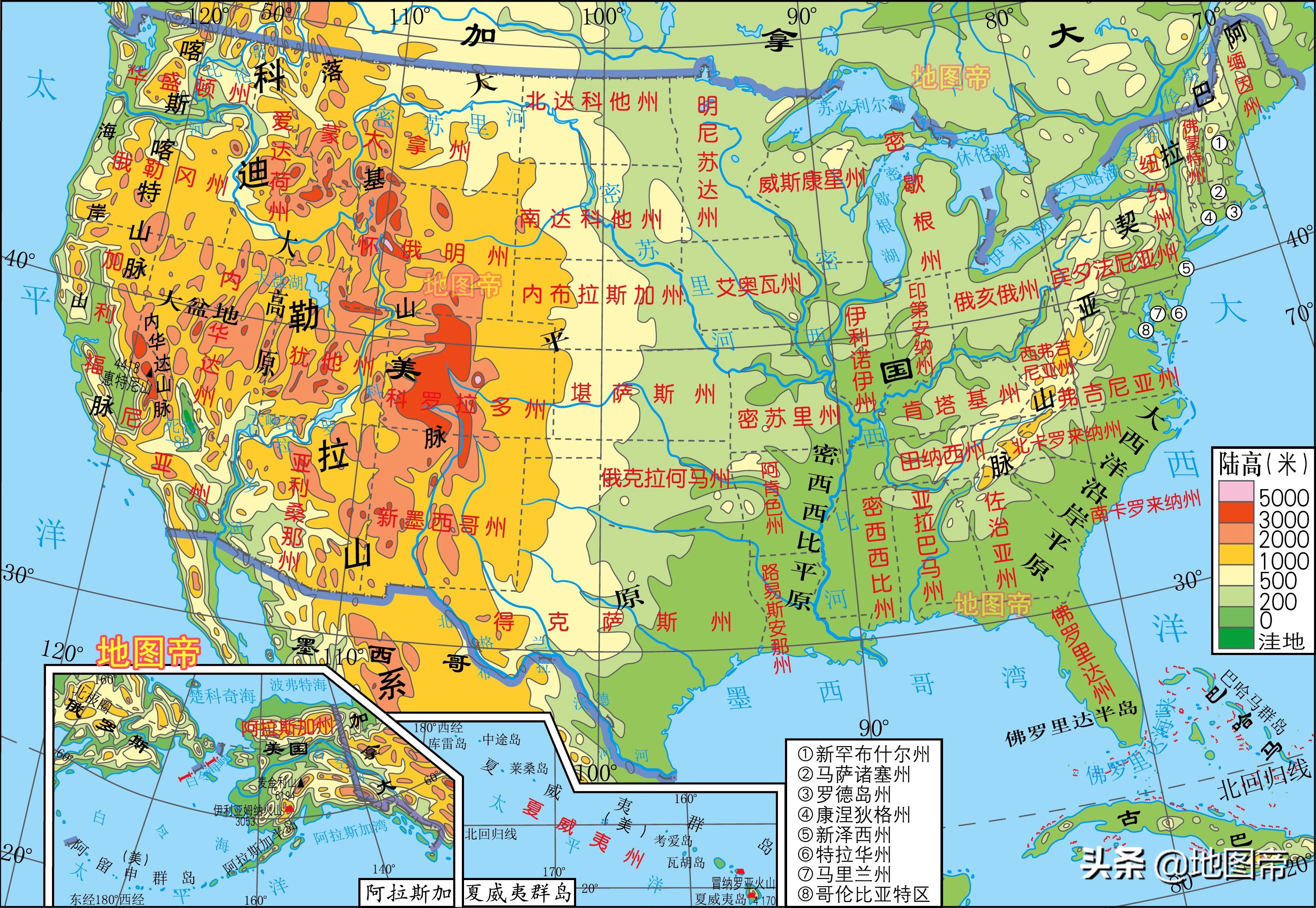 南美各国面积(世界七大洲地形图（12图）)