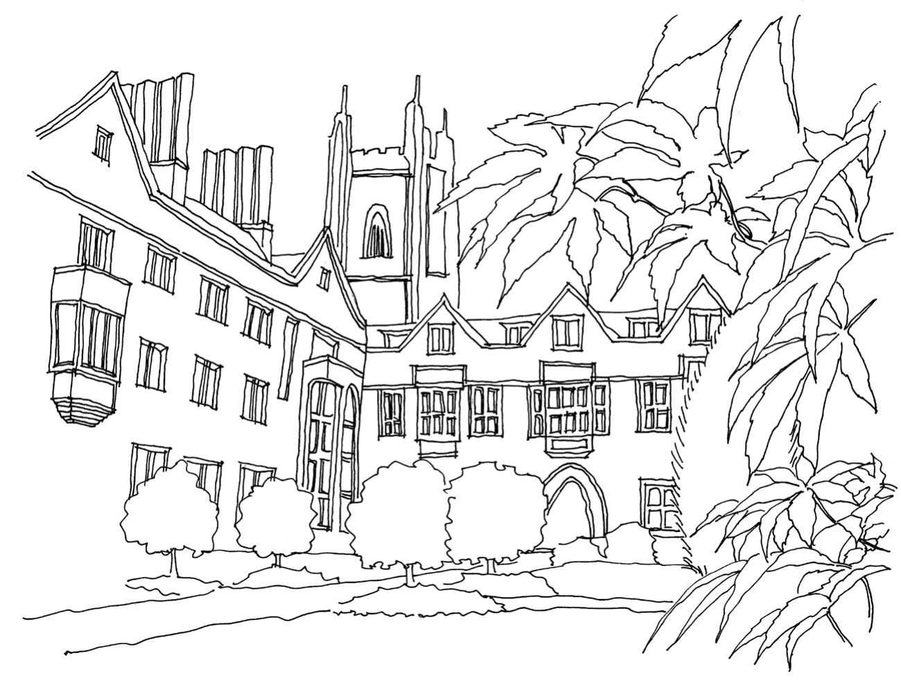 不会画校园风景速写？教你分步骤画多伦多校园建筑，画的太美了