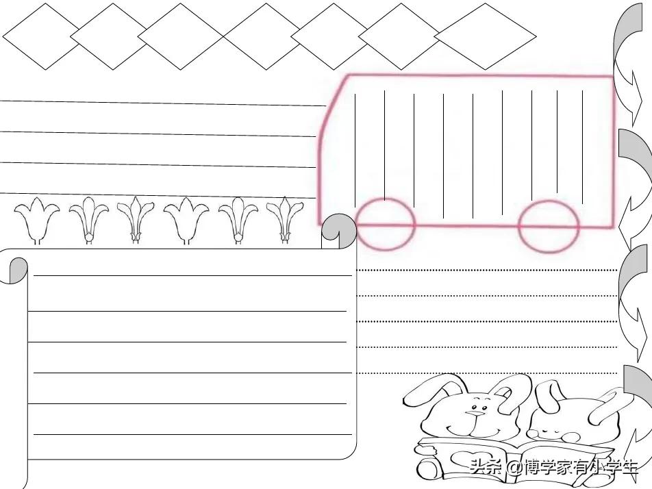 小编整理的这套手抄报模版,是纯净线条版,做小报首先得会做框架,把