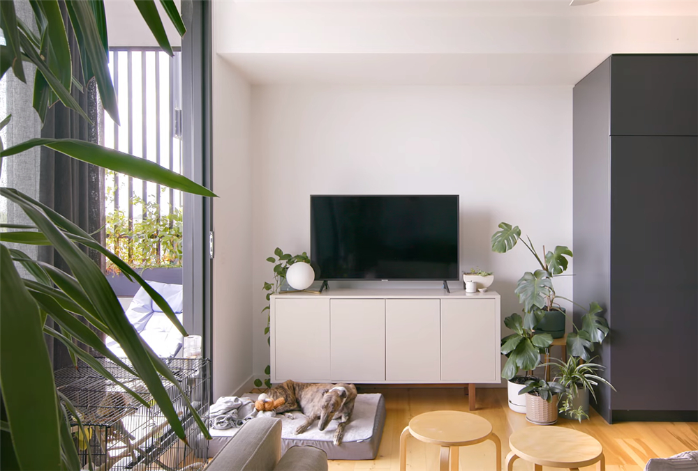 独居姑娘的1室2厅小家，55㎡面积做成开放式，卧室推拉门太实用了