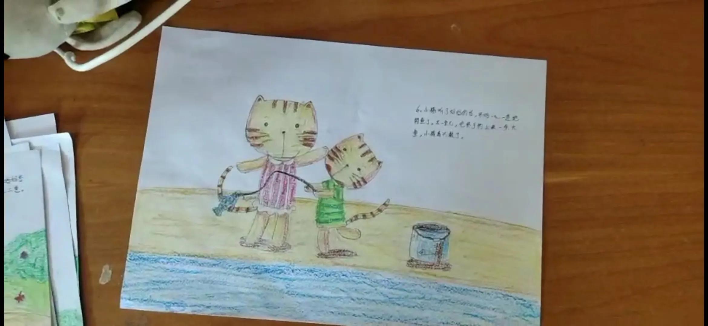 幼儿园手绘故事《小猫钓鱼》