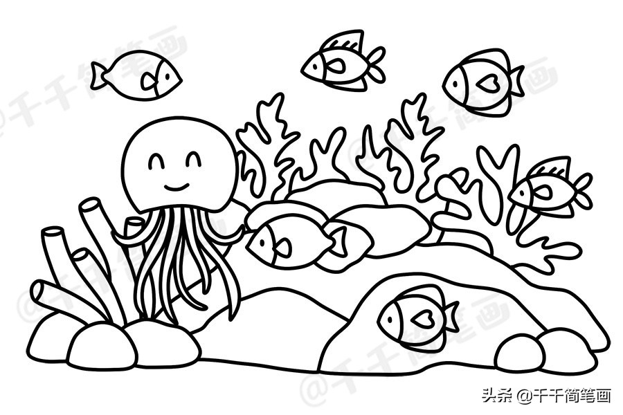 海底世界简笔画涂色模板海底世界简笔画这样画海底世界涂色模板海底