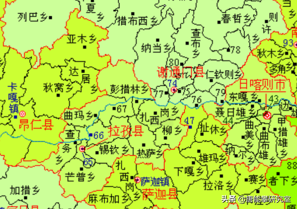 西藏日喀则谢通门、昂仁、拉孜、萨迦4县58乡镇人口、土地与工业