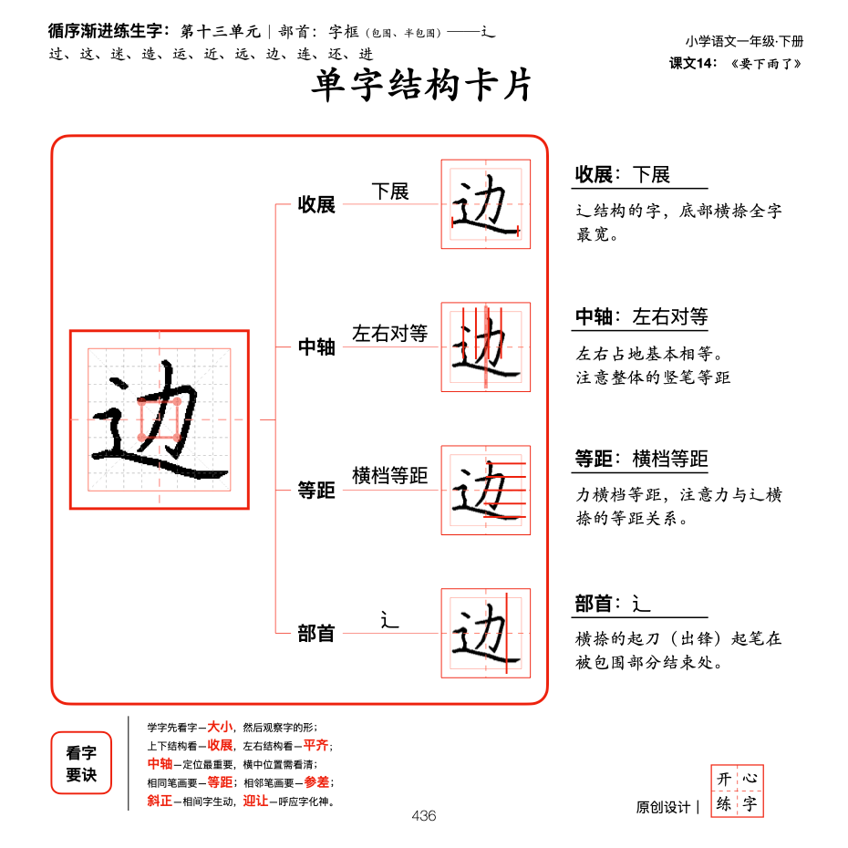一年级暑假练字，第20篇，系统学习部首，字框（包围、半包围）