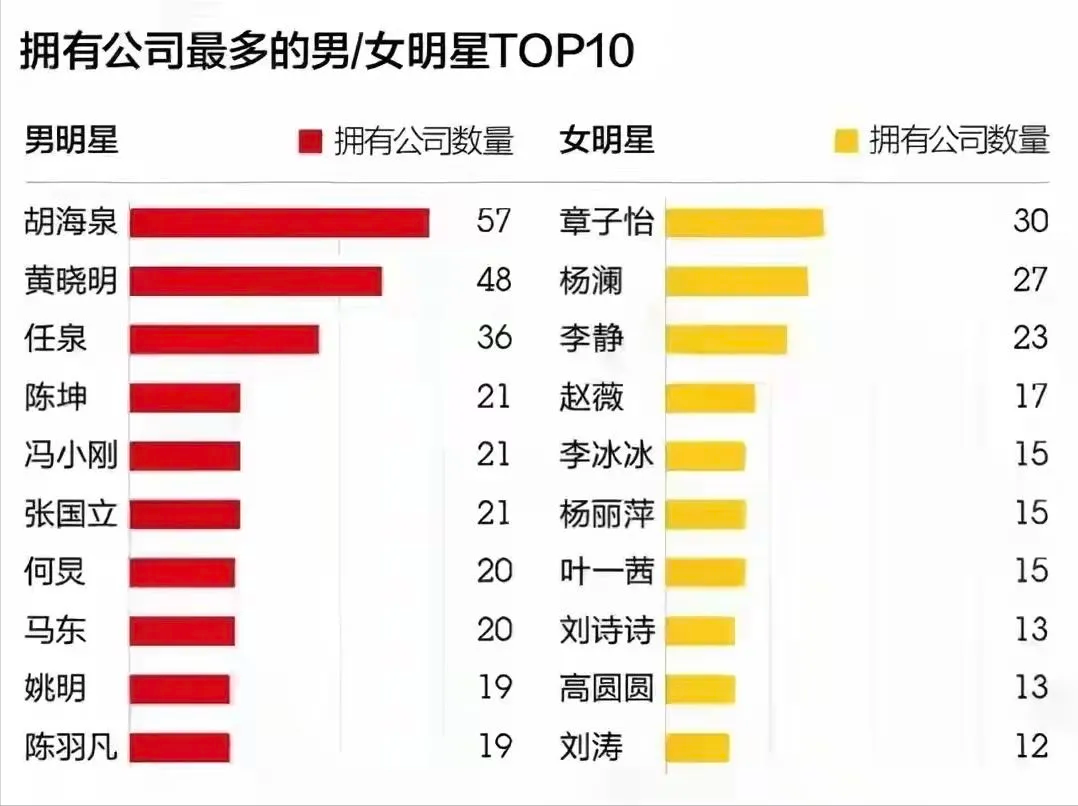 娱乐圈里的5位隐形富豪：胡海泉拥有57家公司，刘诗诗公司上市