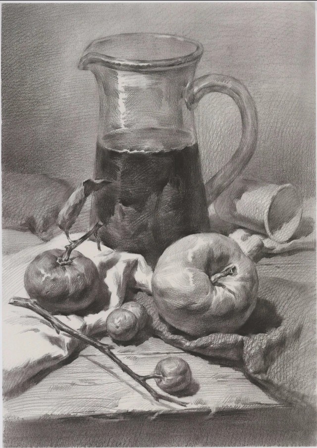 临摹精选丨联考风素描静物组合范画