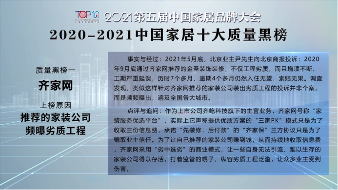 权威发布！2020-2021中国家居十大质量黑榜