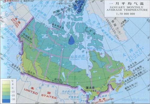 加拿大和俄羅斯一樣,大部分國土在北緯50°以北,北極群島甚至深入北極