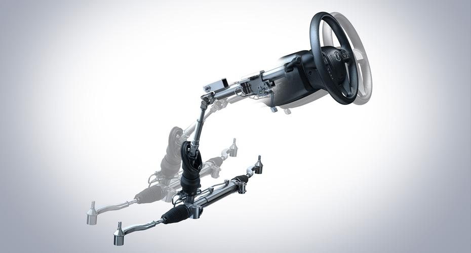 设置两个万向节,万向节之间用花键管柱,管套可伸缩连接,既可以保证