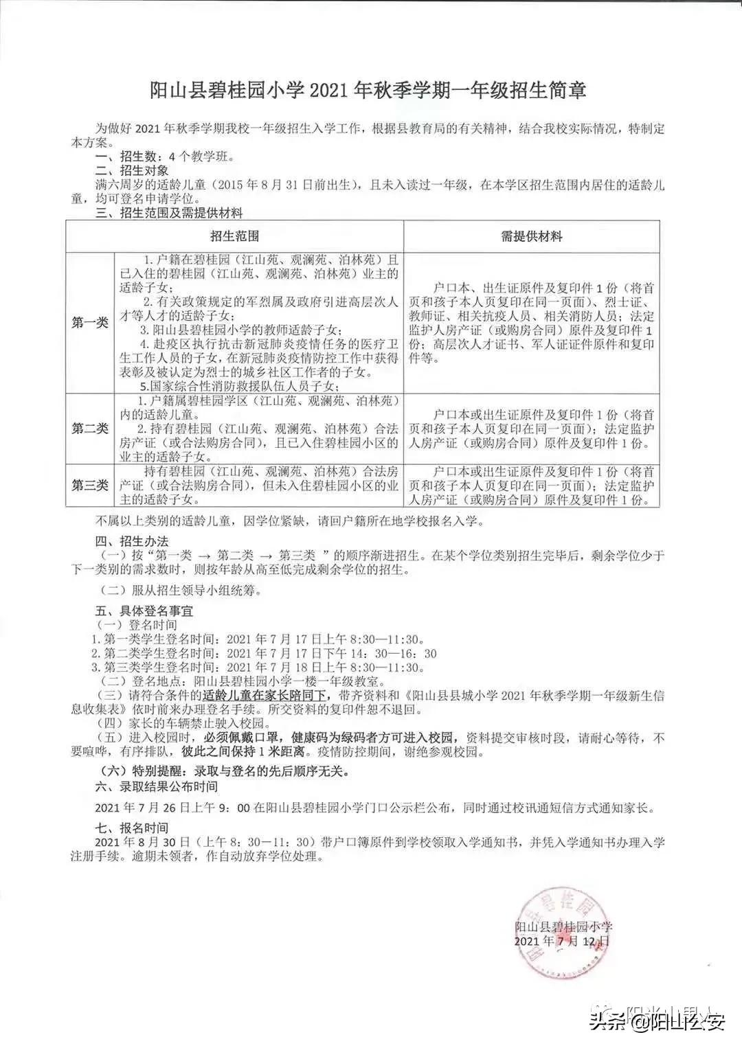 扩散！2021年秋阳山县城公办小学、幼儿园招生简章都在这里