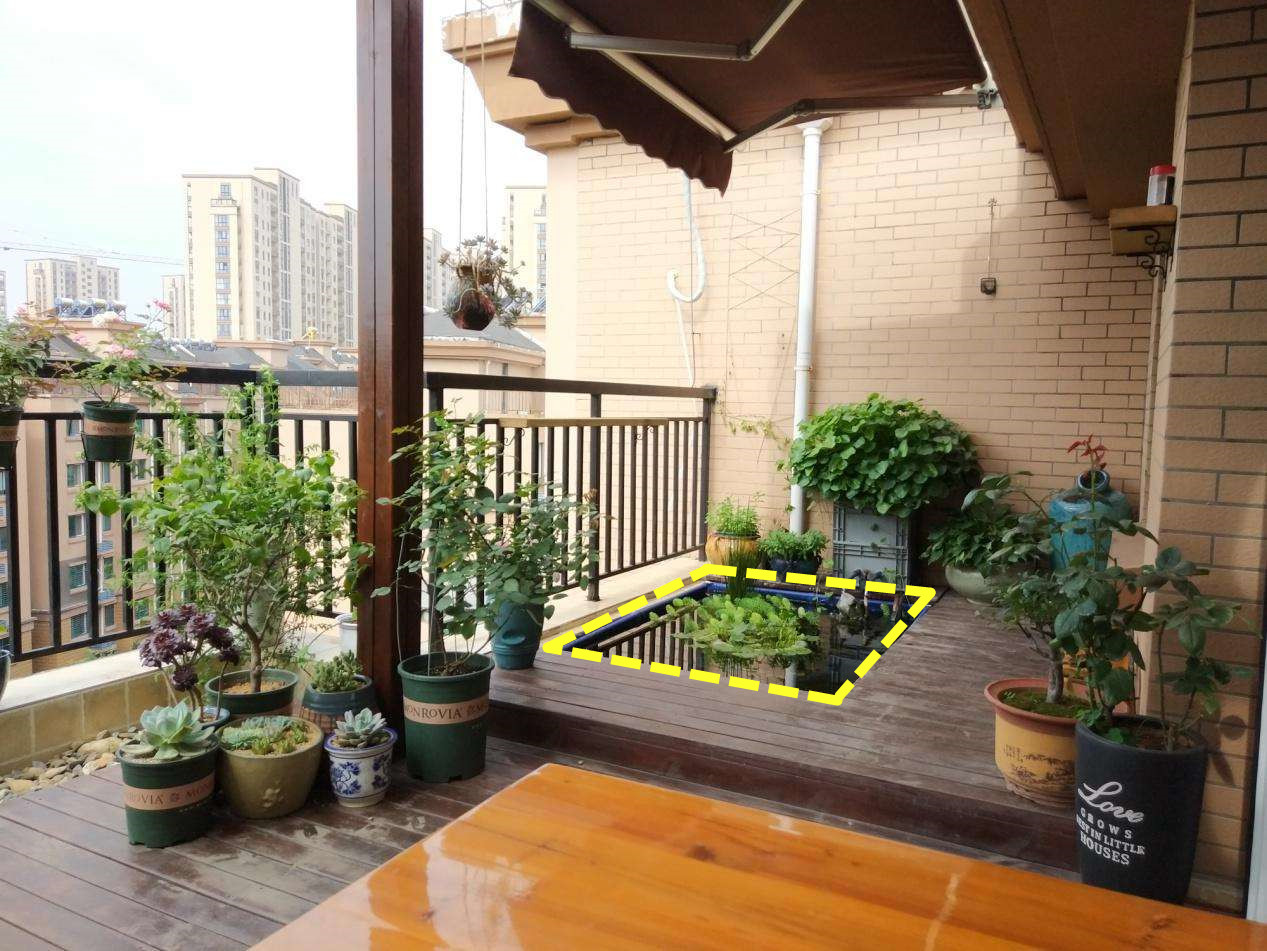 没有院子那就在阳台上挖鱼池，做好双重防水，造景瀑布好惬意享受