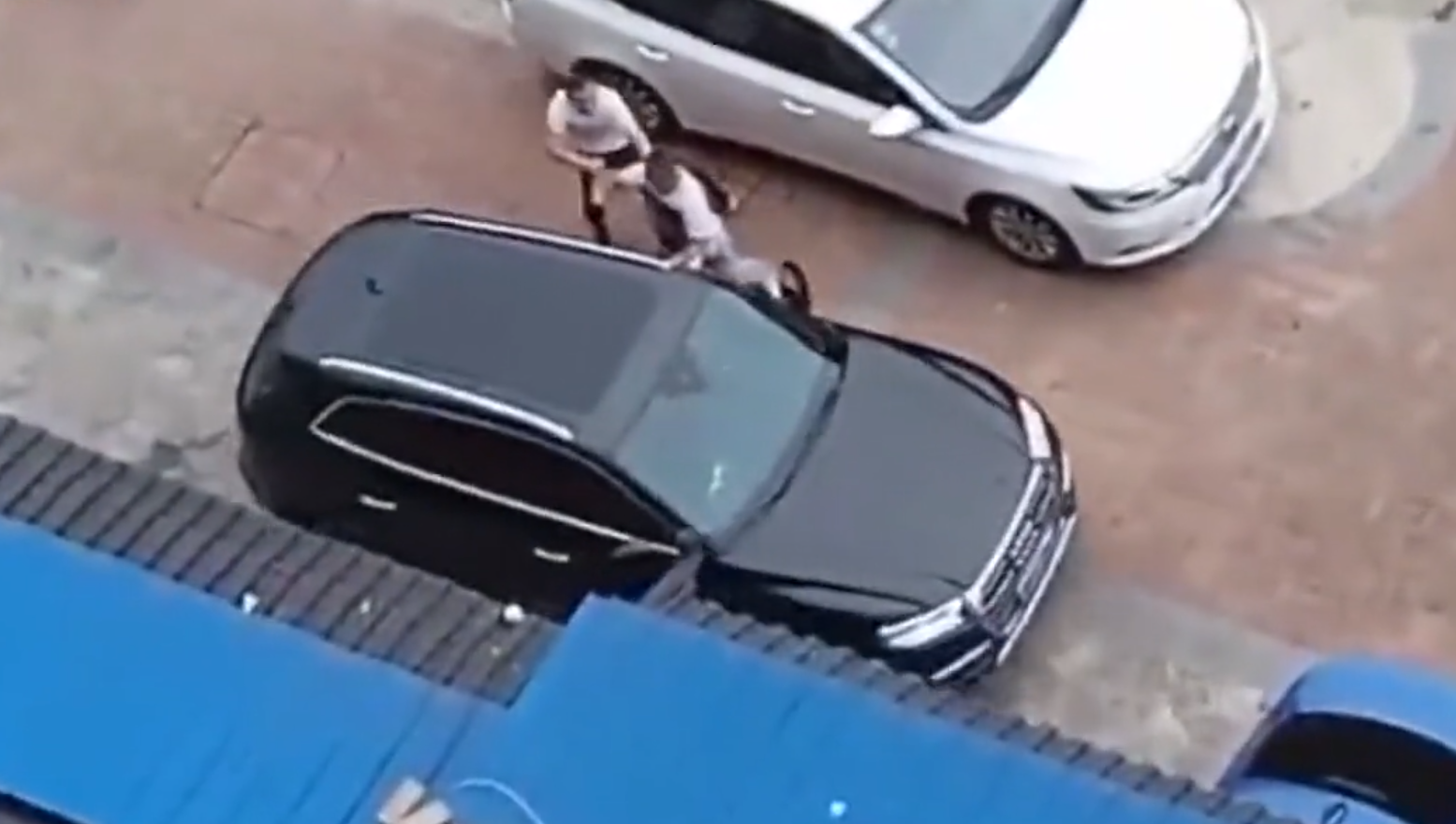 因上厕所生矛盾数十人当街互殴，男子驾奥迪冲撞互殴人群，多人被撞倒地不起