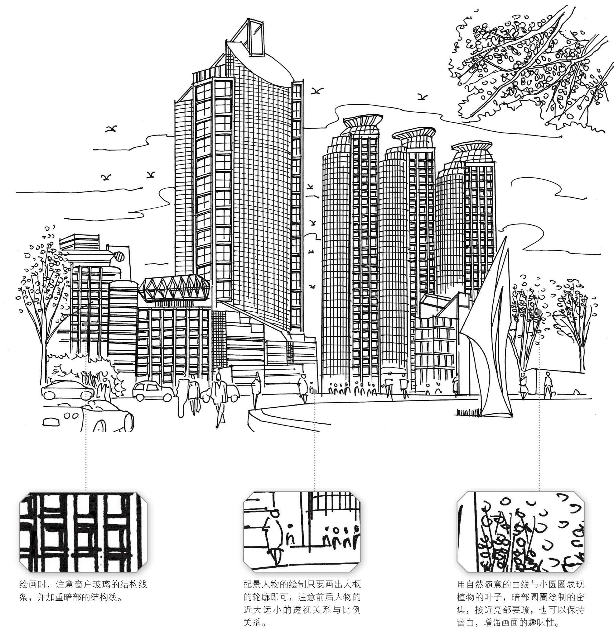 不会画高楼速写？分步骤教你画城区高楼建筑画法，简单易学，收藏