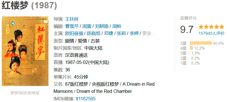 豆瓣评分最高的5部电视剧，亮剑未上榜，西游记0.1分惜败网剧