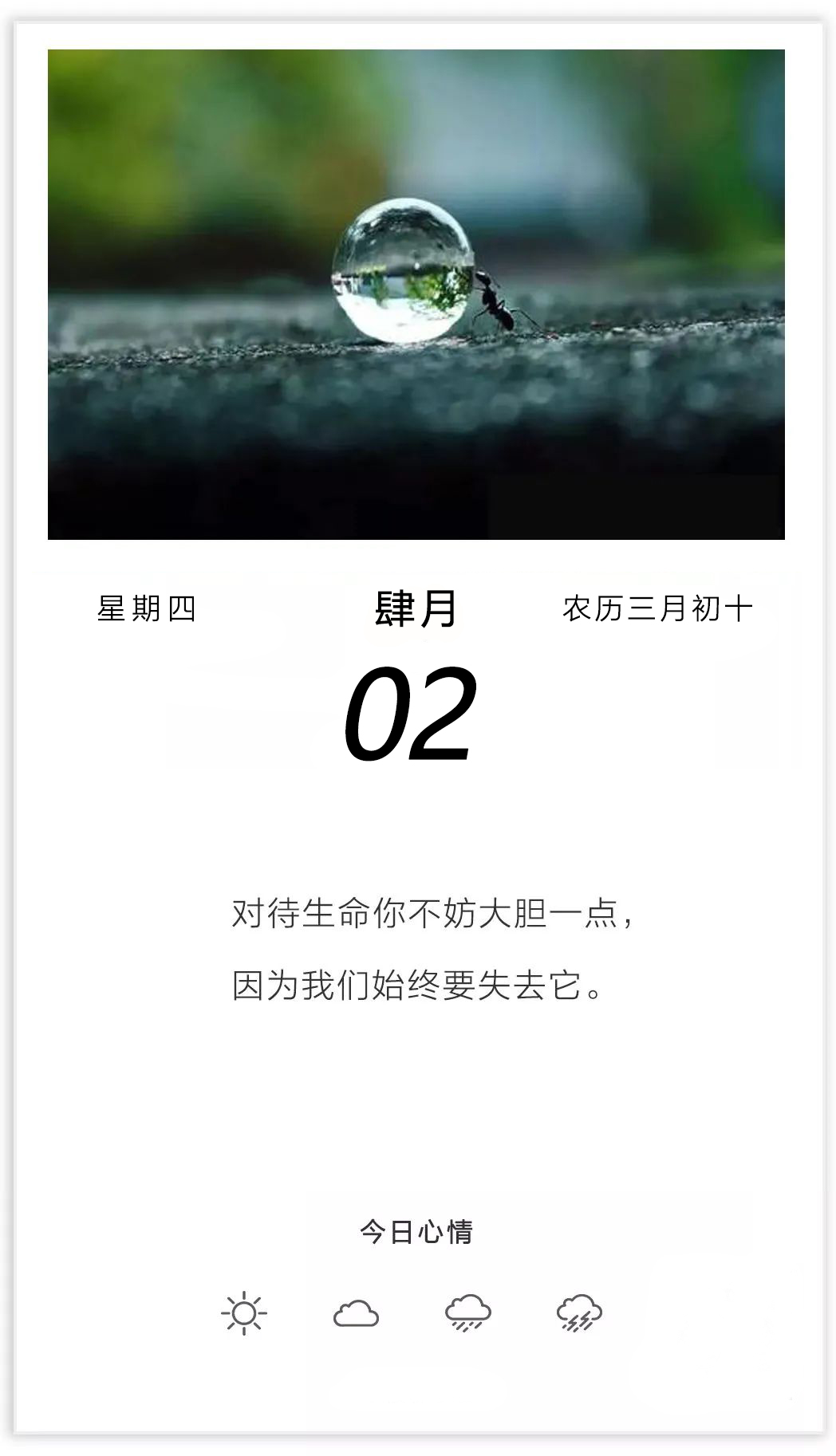 4月2日早安图片日签正能量带字，四月阳光暖心说说心情语录