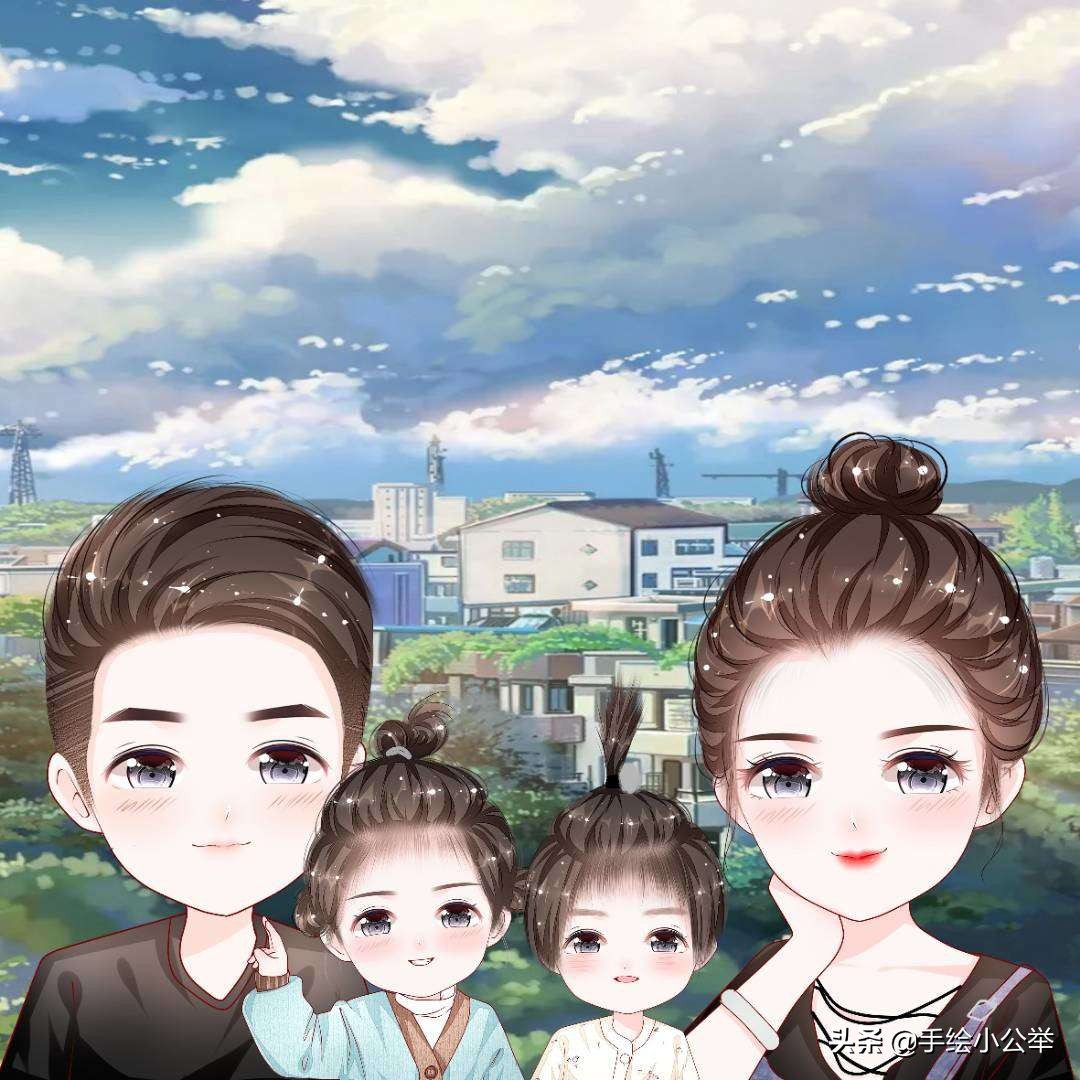 换个头像吧,二个,三个女儿卡通全家福头像,经典让人百看不厌