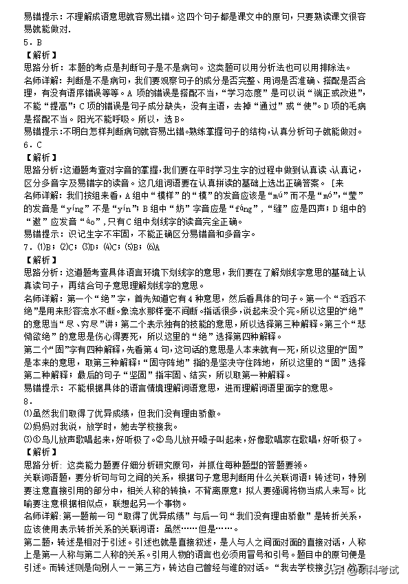 2017年小升初语文全真模拟人教新课标版第二套