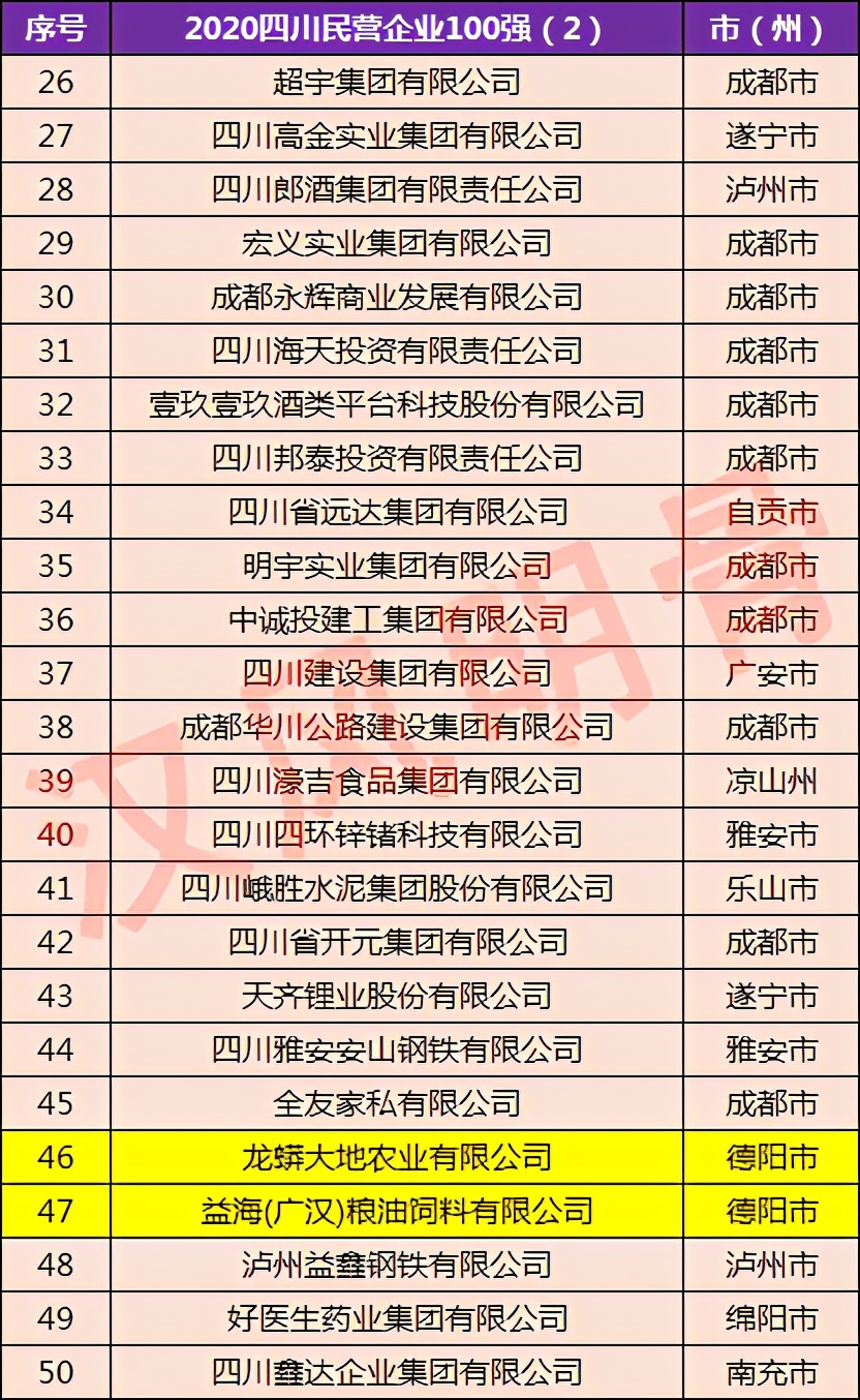 绵阳剑南春和德阳剑南春(德阳七强民营企业：宏达集团第2，新金路第5)