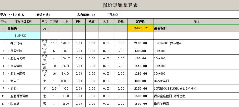 这才是你要的室内设计装修预算模板！家装工装半包全包都有