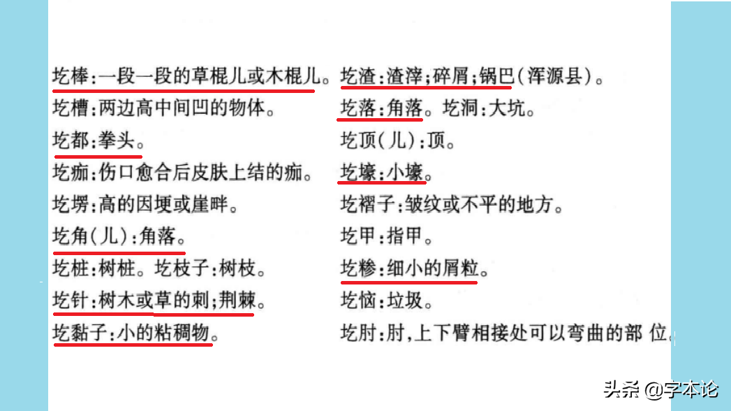 圪晃、圪蛋、圪垯、圪针、圪渣中“圪”的不同形体及向周边的扩散