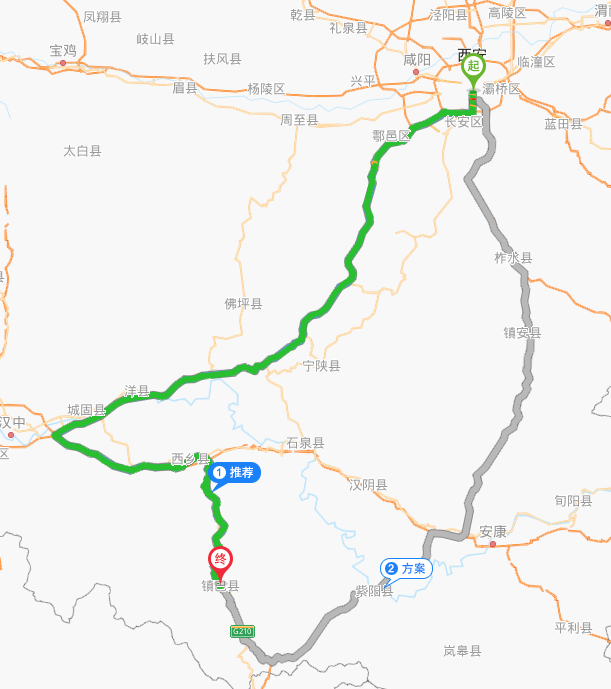 西安出发——绕城高速——京昆高速——十天高速——x310——汉白路